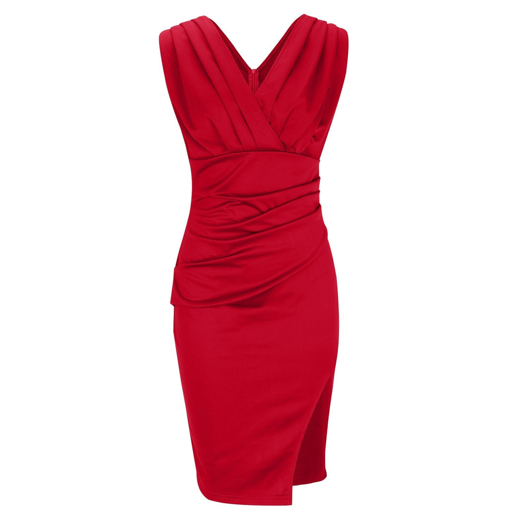 Sophia Grace™ - Chic Midi Dress with V-Neckline and Subtle Slit for Special Occasions