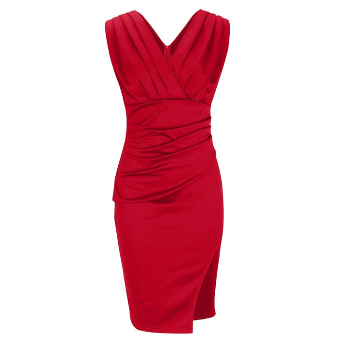 Sophia Grace™ - Chic Midi Dress with V-Neckline and Subtle Slit for Special Occasions