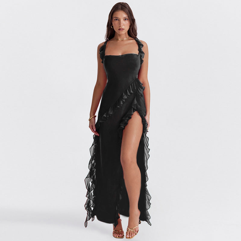 Elara-Chiffon Gown with Ruffles and Slit™