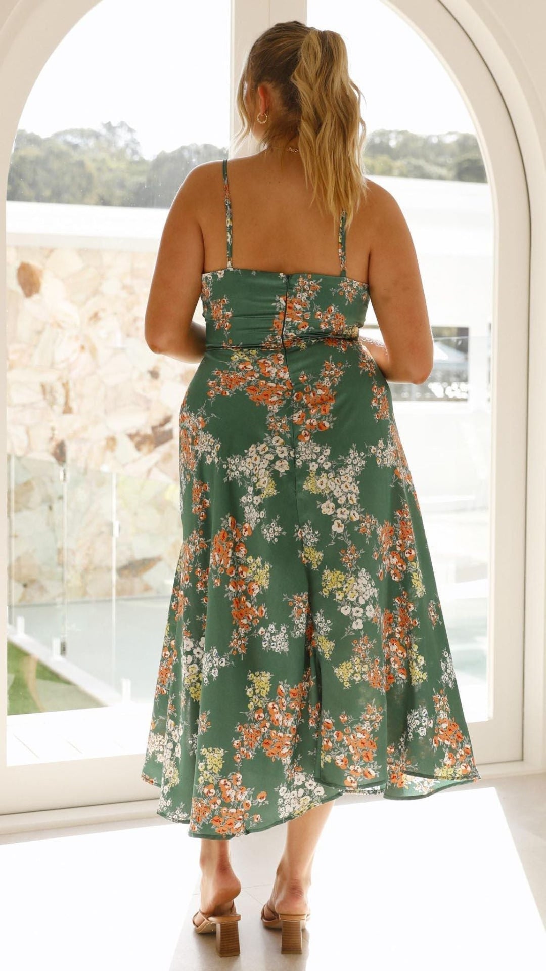 Elara Floral Satin Midi Dress™