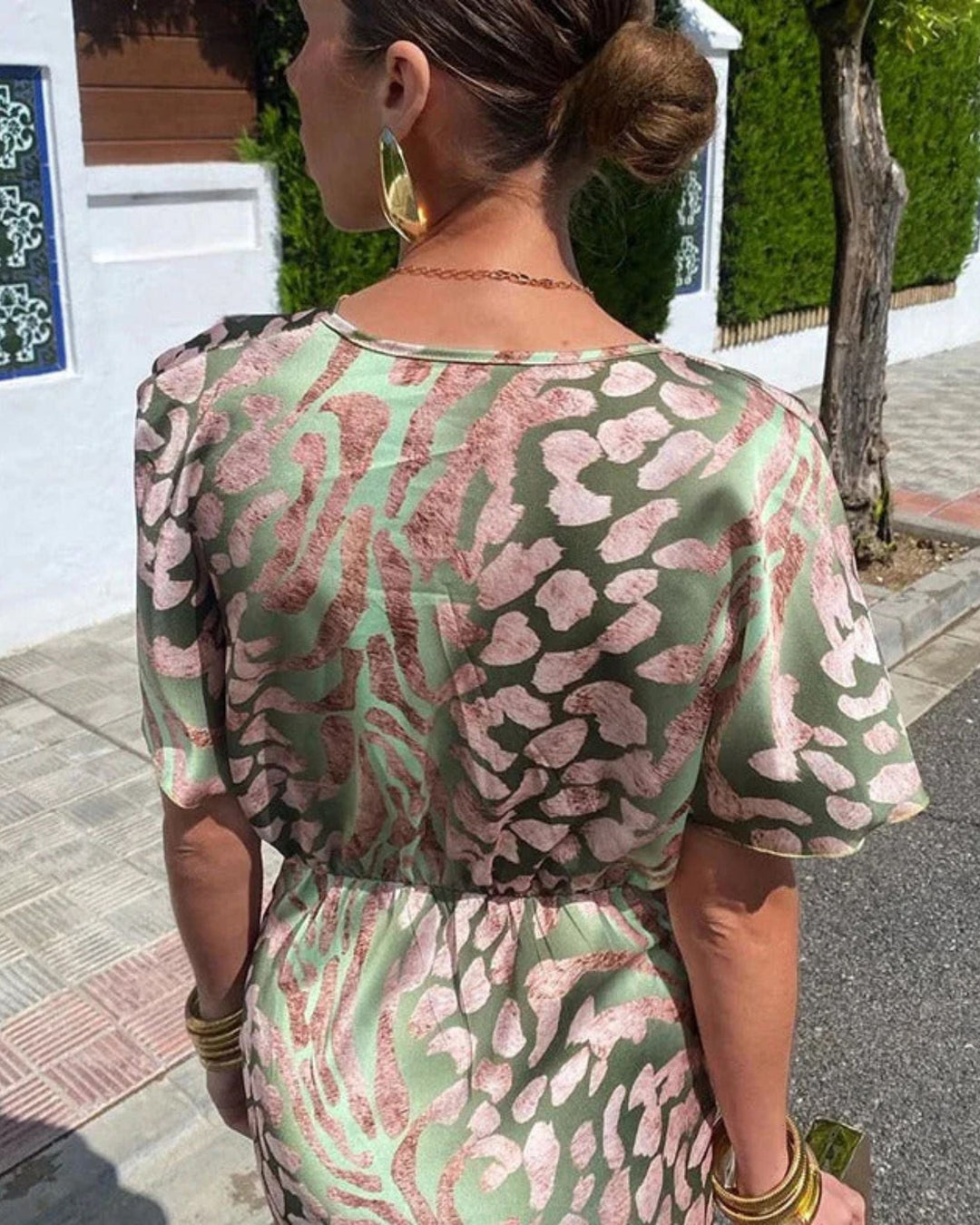 Bruna | Vestito Lungo Satinato Twisted con Scollo a V Drappeggiato