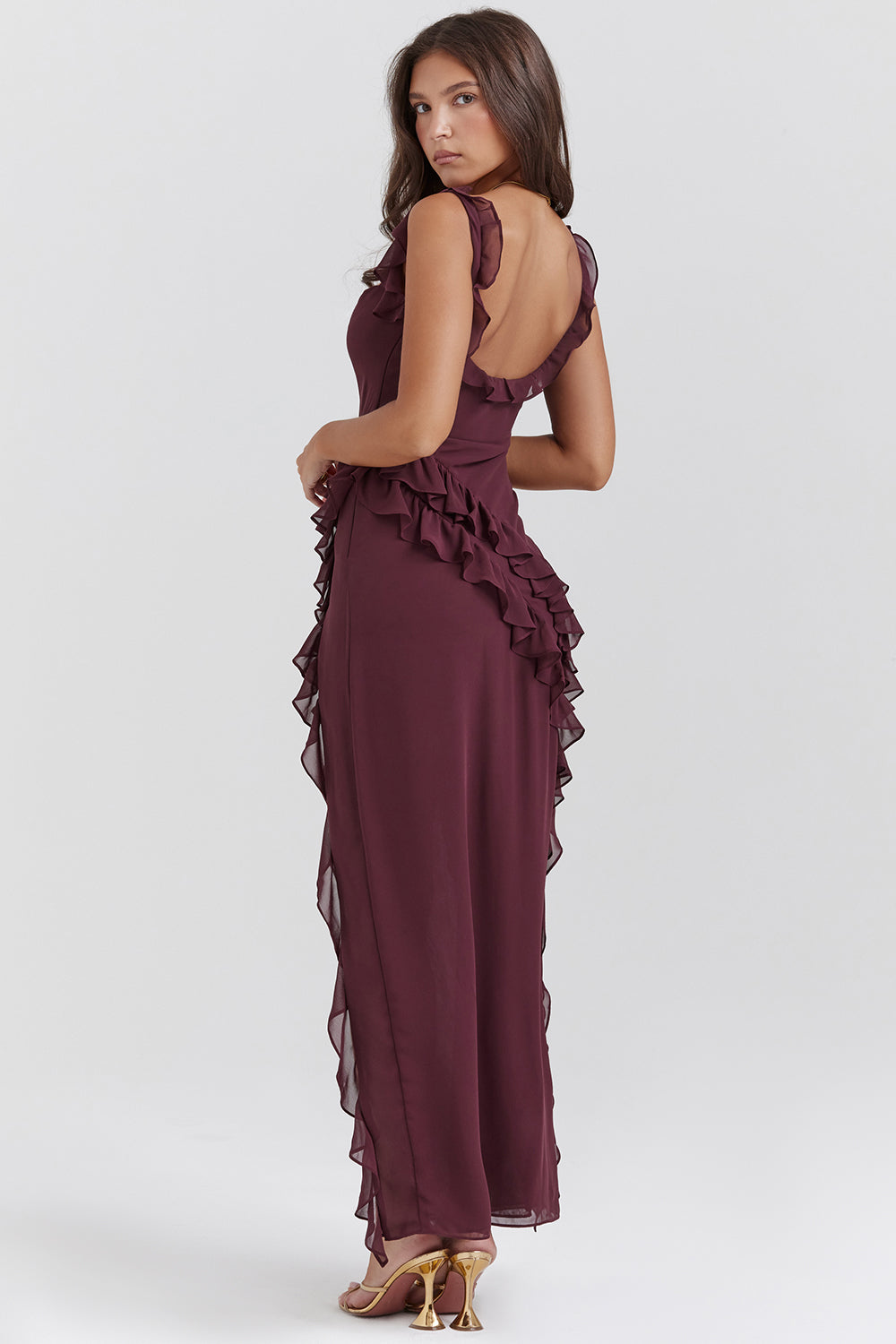 Elara-Chiffon Gown with Ruffles and Slit™