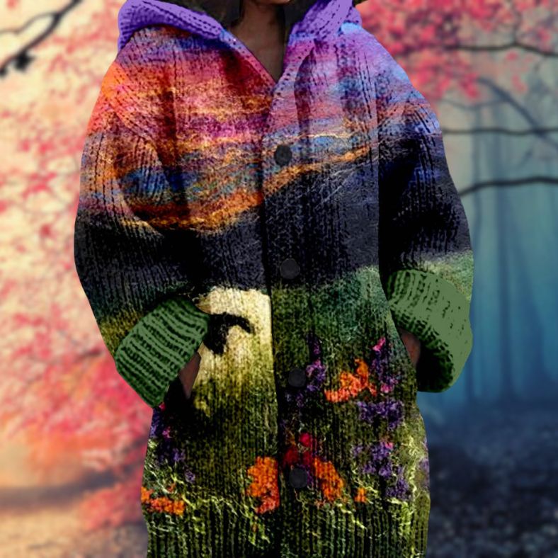Annelie | Warm women's sweater with buttons and a hood.