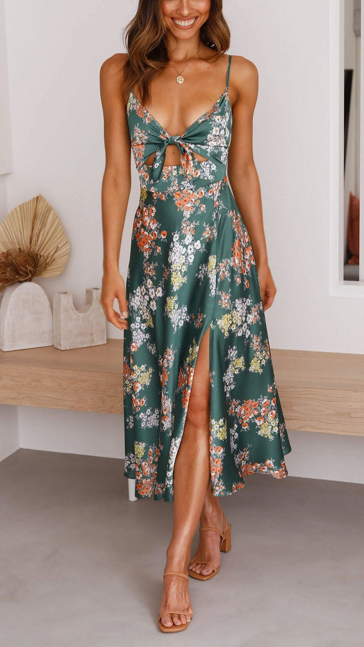 Elara Floral Satin Midi Dress™