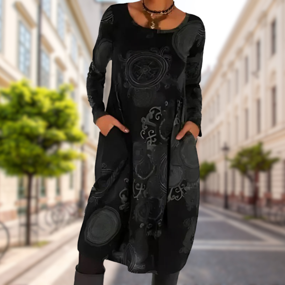 Aura | Plus Size Elegant Printed Longsleeve Dress