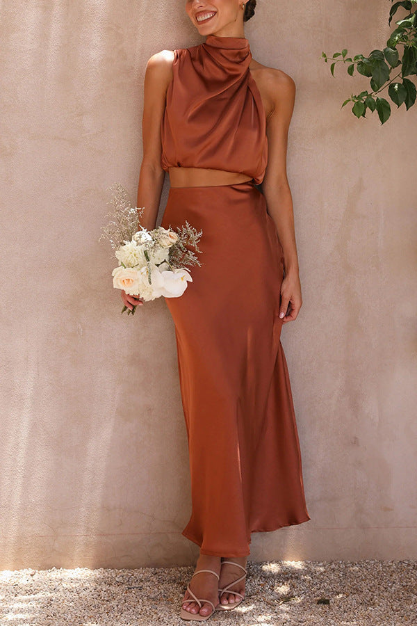 Isabella - Graceful Satin Top and Skirt Ensemble™