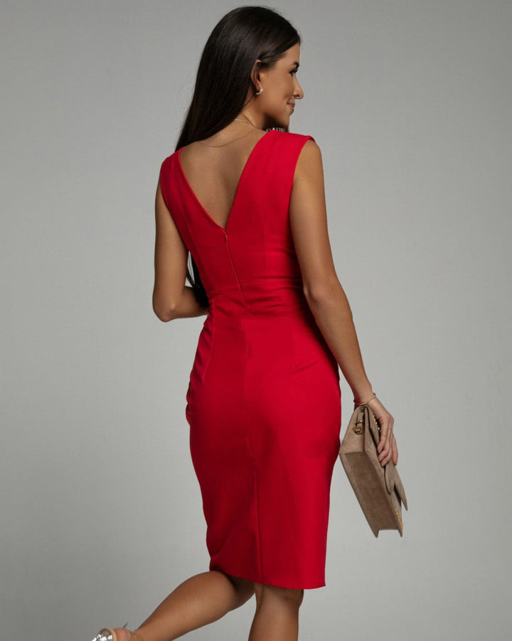 Sophia Grace™ - Chic Midi Dress with V-Neckline and Subtle Slit for Special Occasions