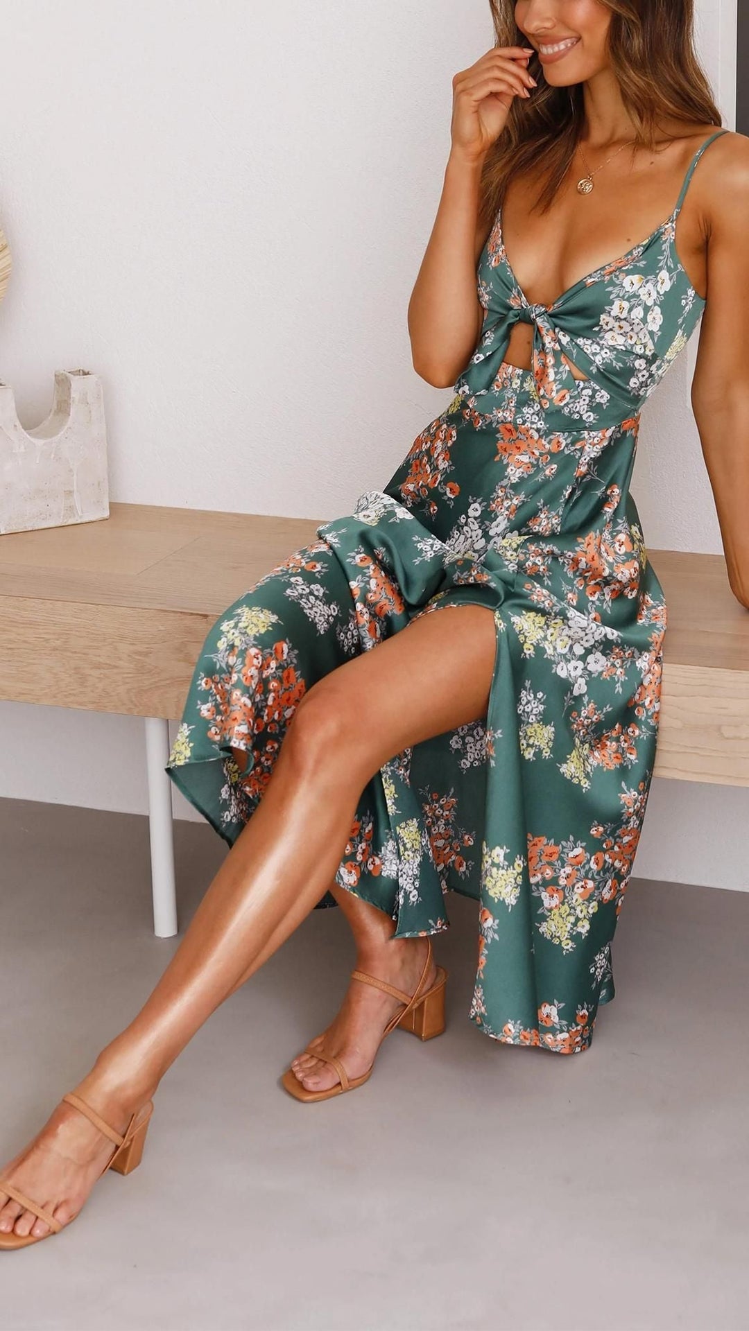 Elara Floral Satin Midi Dress™