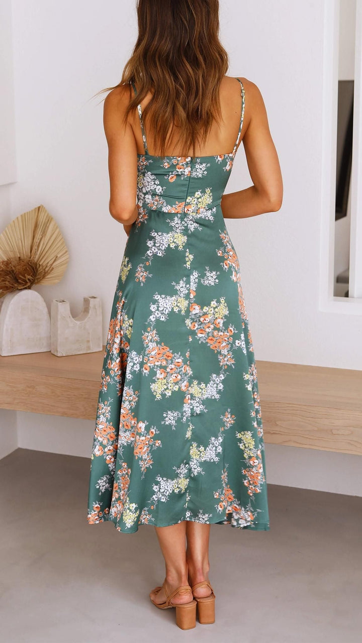 Elara Floral Satin Midi Dress™