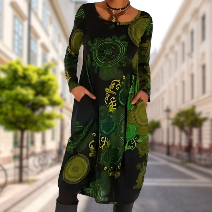 Aura | Plus Size Elegant Printed Longsleeve Dress