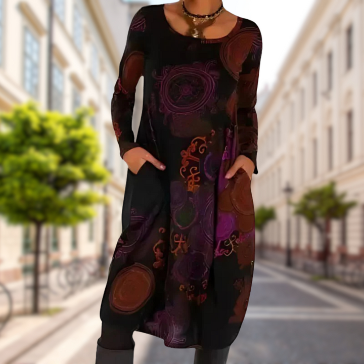 Aura | Plus Size Elegant Printed Longsleeve Dress