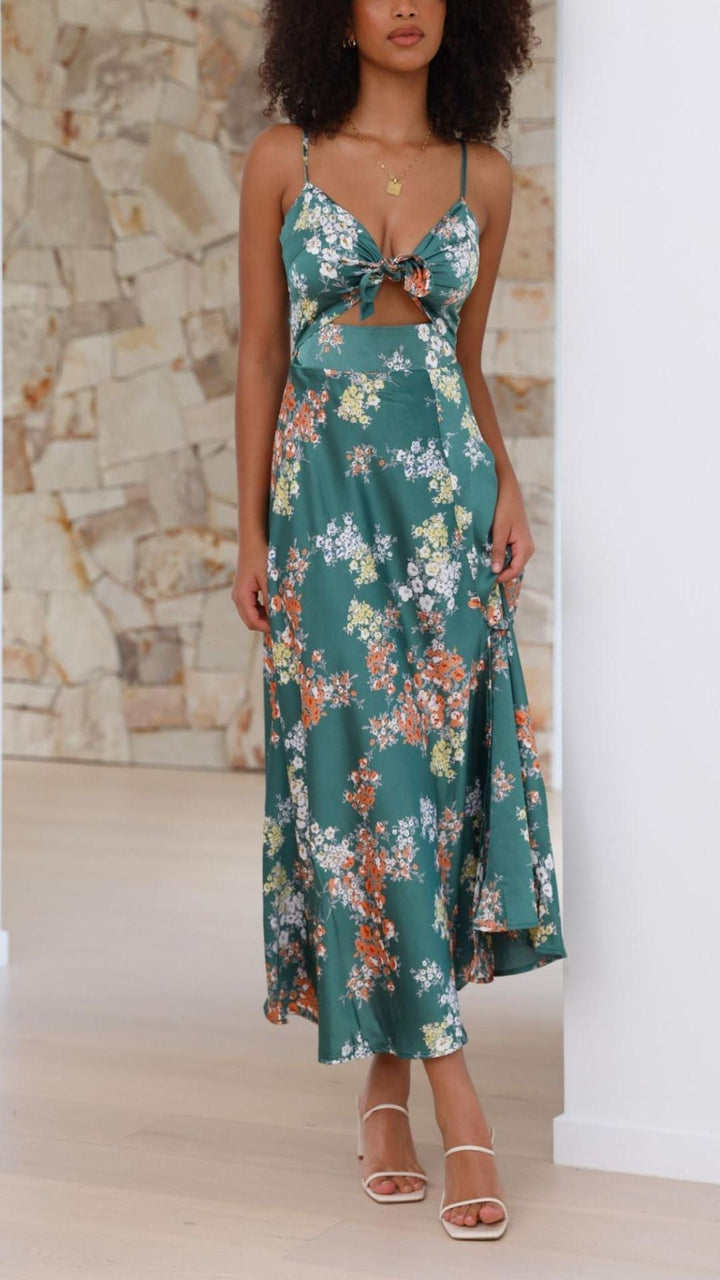 Elara Floral Satin Midi Dress™