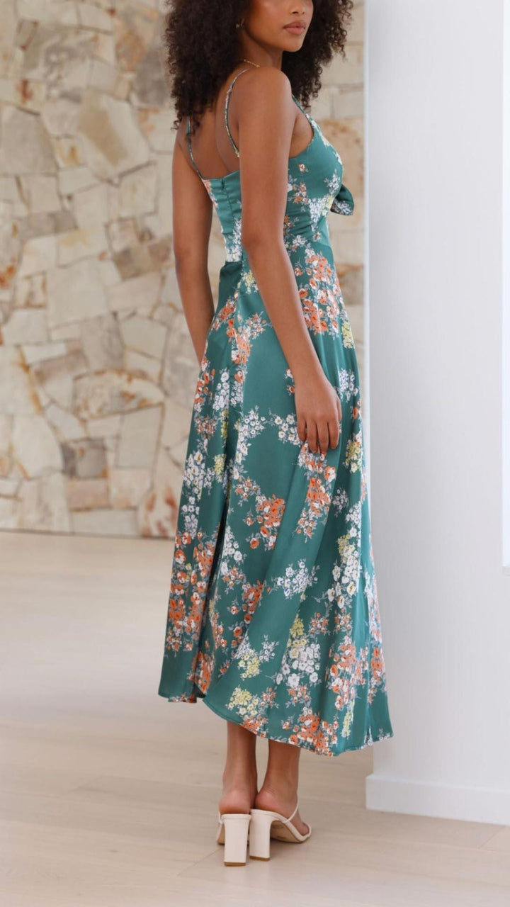 Elara Floral Satin Midi Dress™