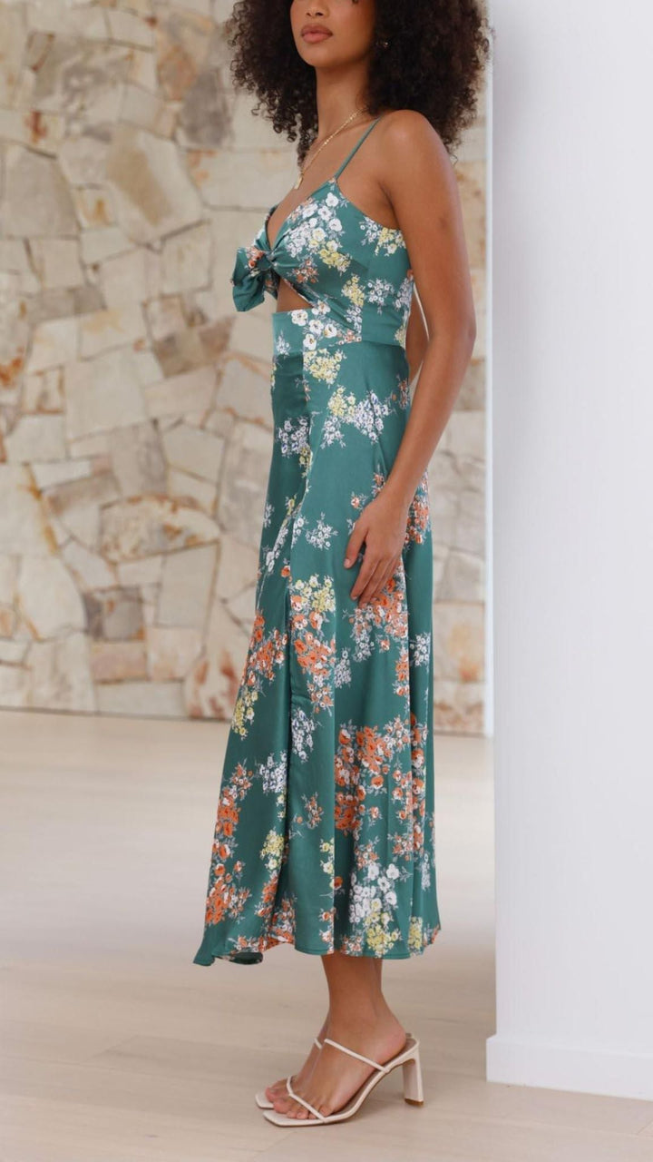 Elara Floral Satin Midi Dress™