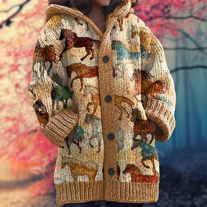 Annelie | Warm women's sweater with buttons and a hood.
