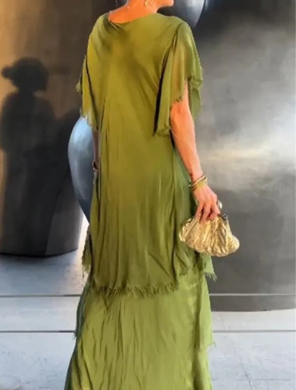 Celeste - Abito Fluttuante in Voile con Strati e Scollatura Scintillante (™)