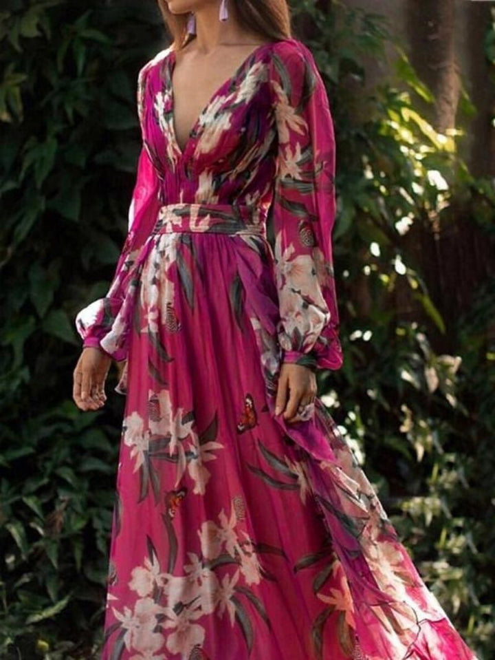 Noma Chiffon Dress – V-Neck & Long Skirt