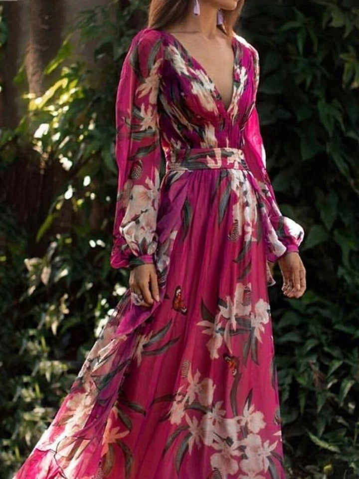 Noma Chiffon Dress – V-Neck & Long Skirt