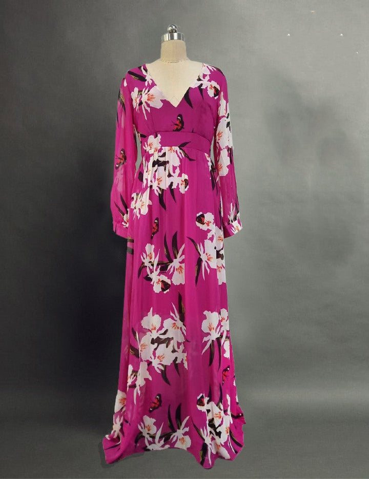 Noma Chiffon Dress – V-Neck & Long Skirt