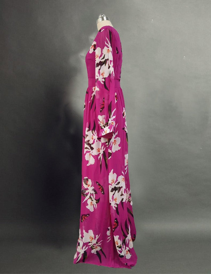 Noma Chiffon Dress – V-Neck & Long Skirt