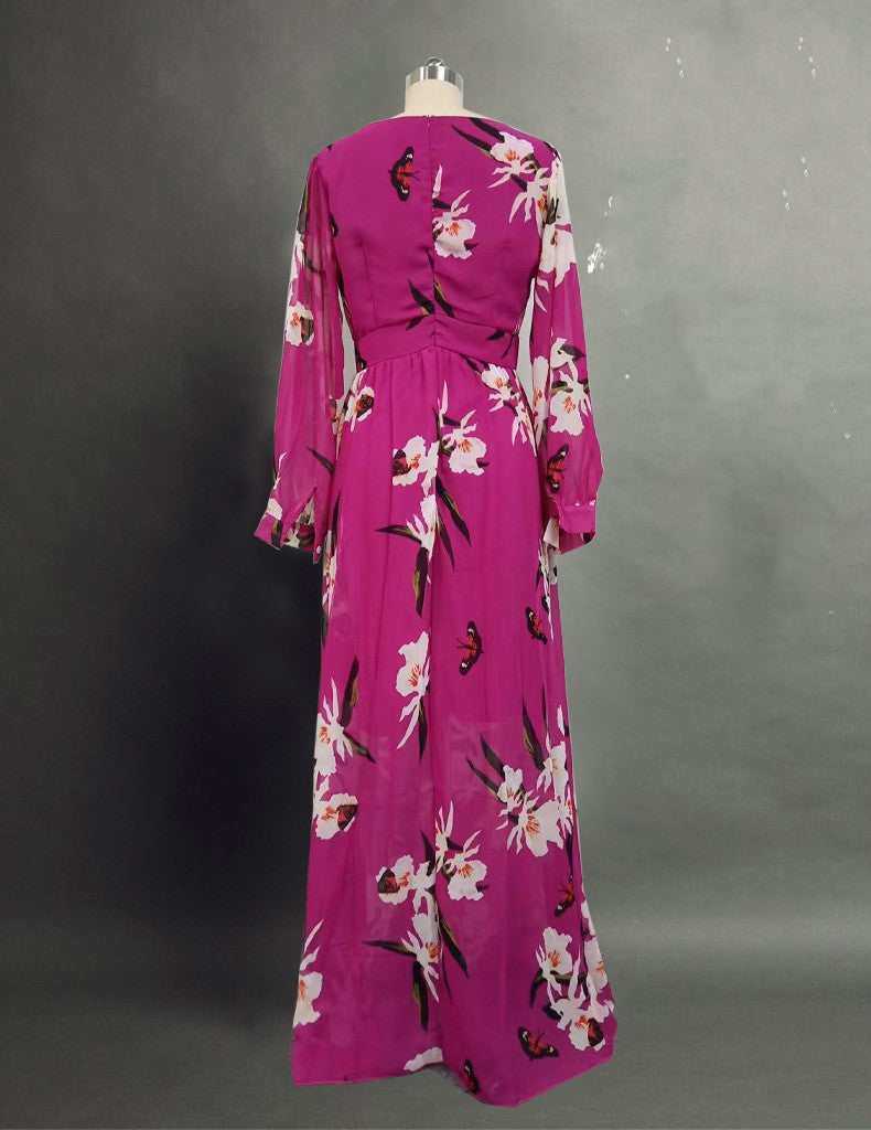 Noma Chiffon Dress – V-Neck & Long Skirt