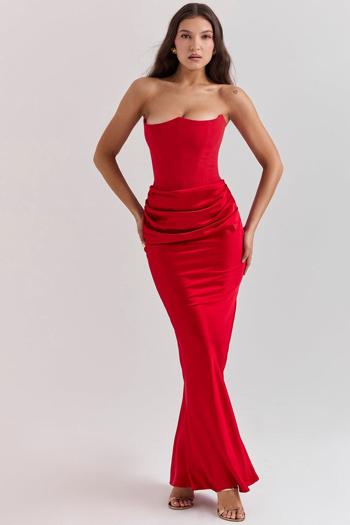 Celestia - Satin Corset Gown with Draped Elegance™