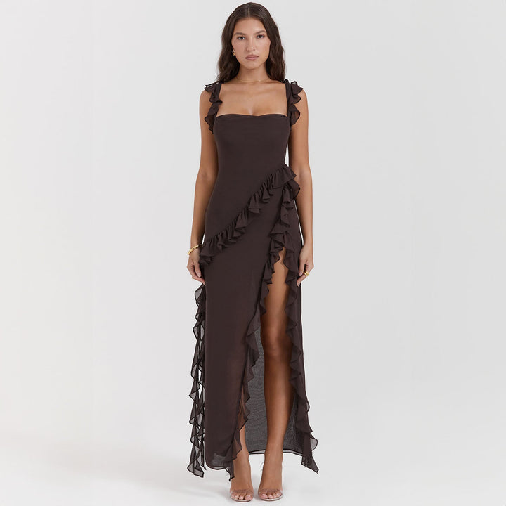Elara-Chiffon Gown with Ruffles and Slit™