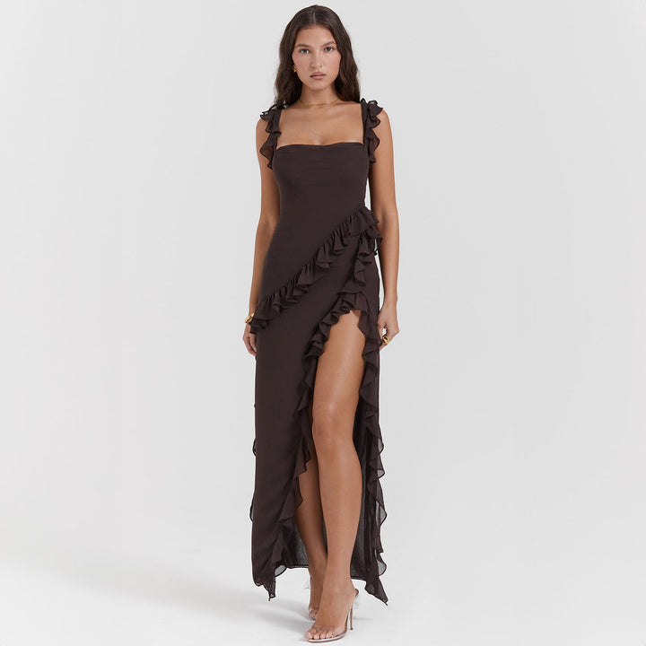 Elara-Chiffon Gown with Ruffles and Slit™