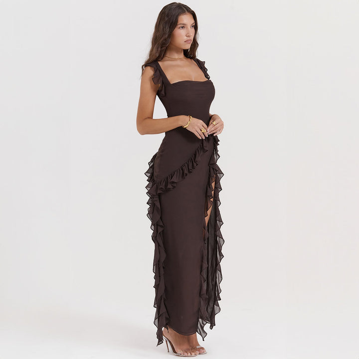 Elara-Chiffon Gown with Ruffles and Slit™