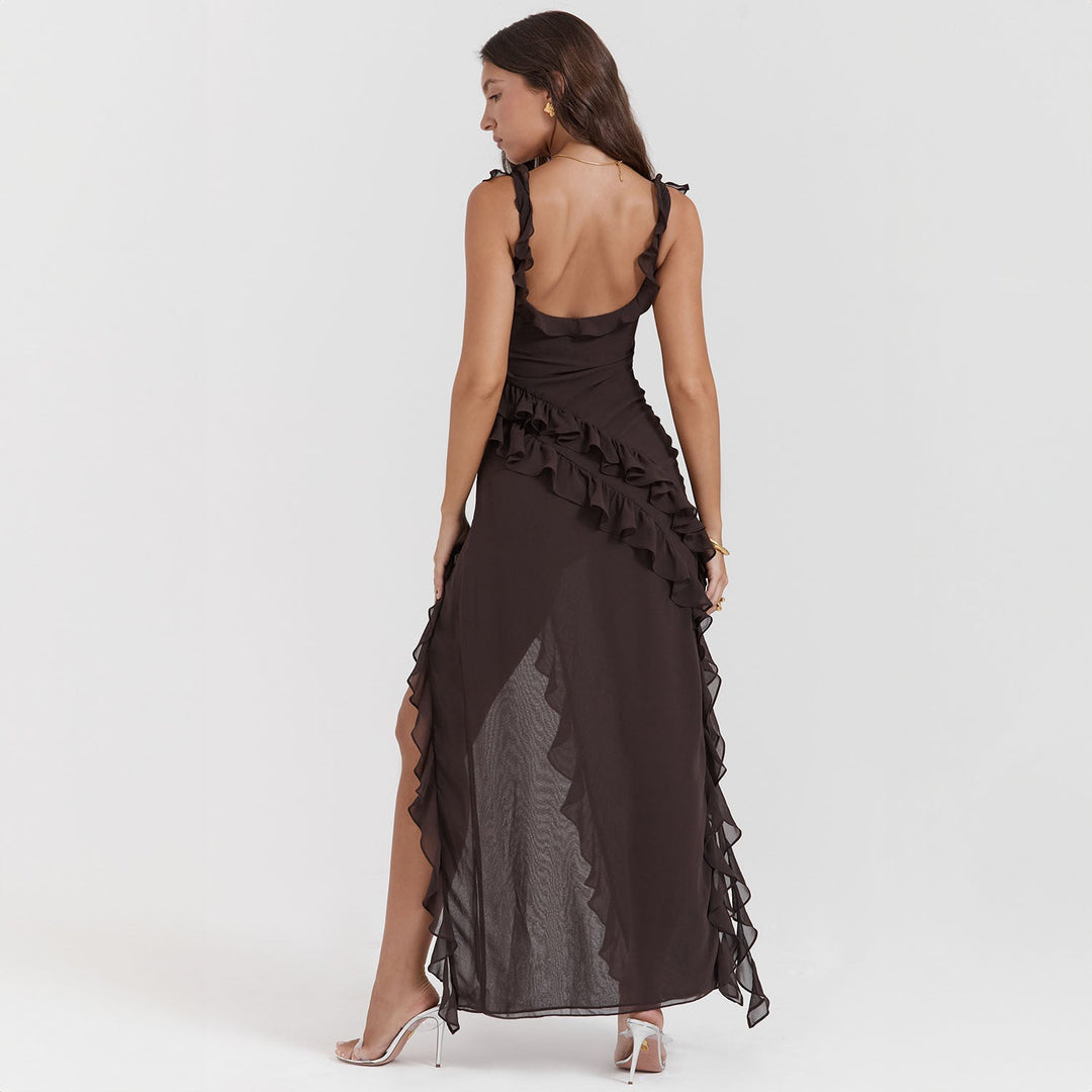 Elara-Chiffon Gown with Ruffles and Slit™