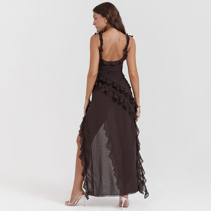 Elara-Chiffon Gown with Ruffles and Slit™