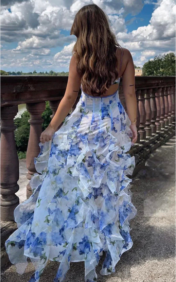 Isabella – Elegant Floral Tiered Maxi Dress with Open Back™