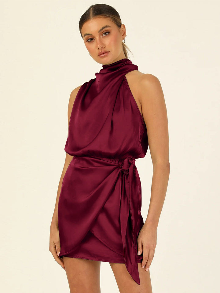 Isabella Satin Halter Mini Dress™