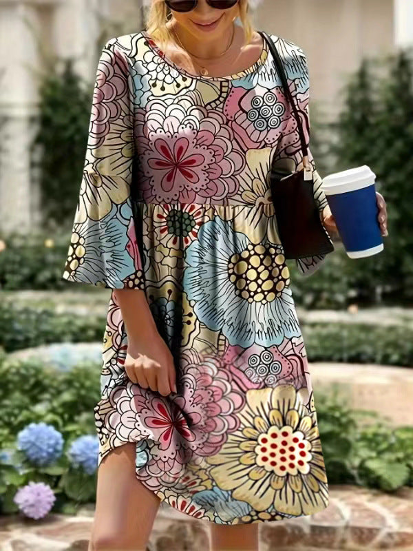 Jazzmine | Plus Size Flowered Longsleeve Dress