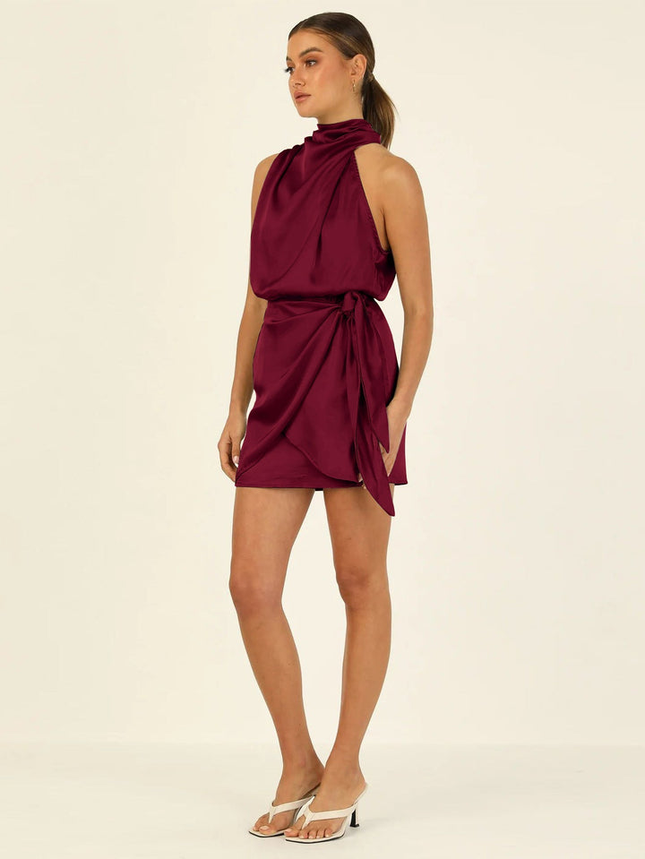 Isabella Satin Halter Mini Dress™