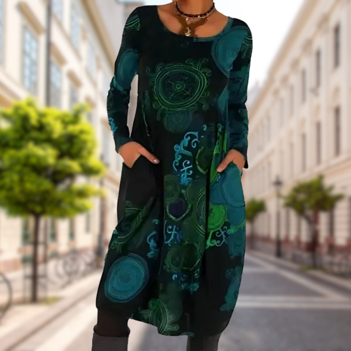 Aura | Plus Size Elegant Printed Longsleeve Dress