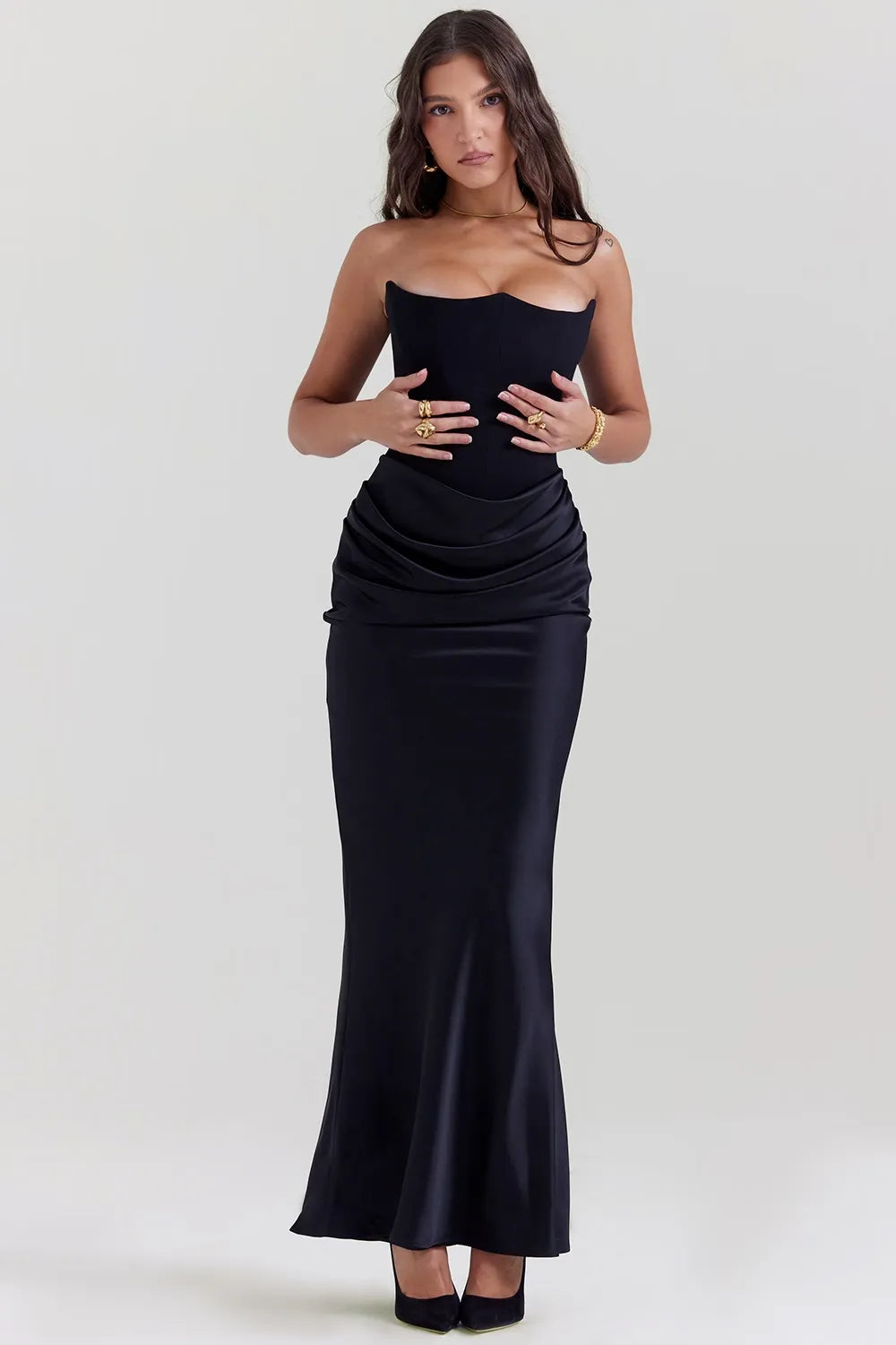 Celestia - Satin Corset Gown with Draped Elegance™