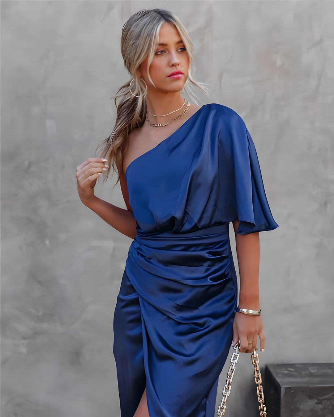 Celestia Asymmetry™ Satin Midi Dress