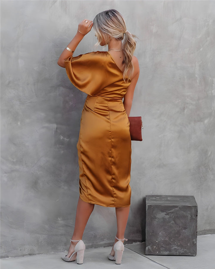 Celestia Asymmetry™ Satin Midi Dress