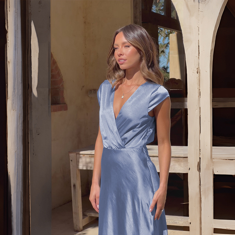 Violetta-Elise™: Graceful Satin Wrap Gown