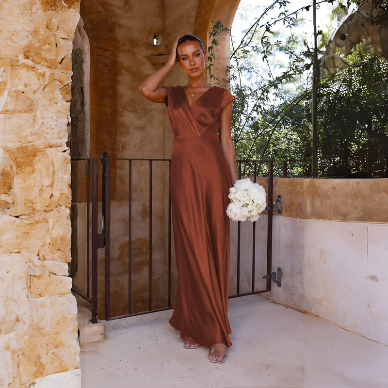 Violetta-Elise™: Graceful Satin Wrap Gown