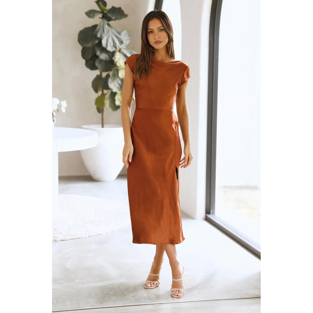 Giada Elegance™ – Satin Gown with Crisscross Back and Side Slit