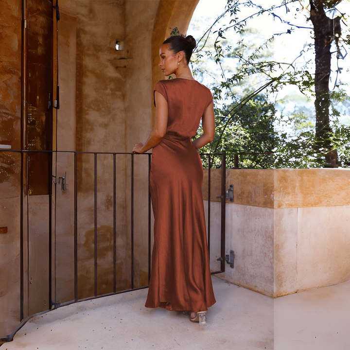 Violetta-Elise™: Graceful Satin Wrap Gown