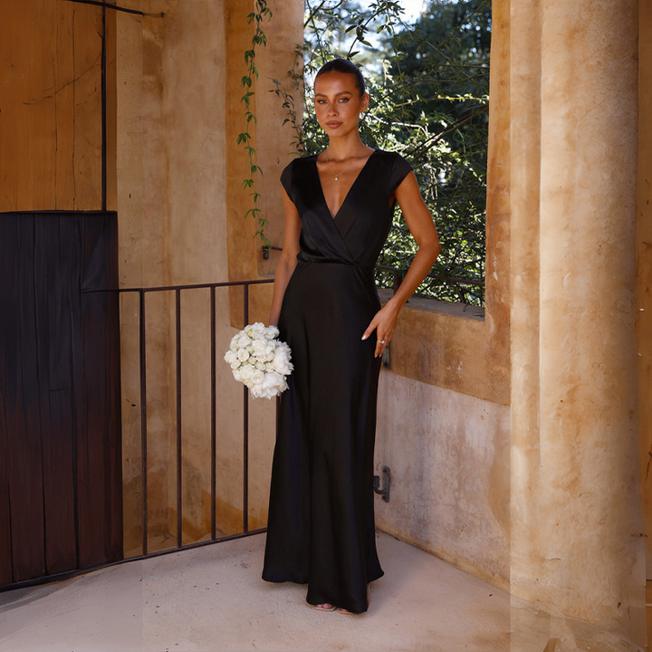 Violetta-Elise™: Graceful Satin Wrap Gown