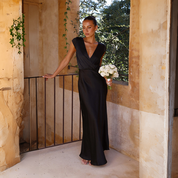 Violetta-Elise™: Graceful Satin Wrap Gown