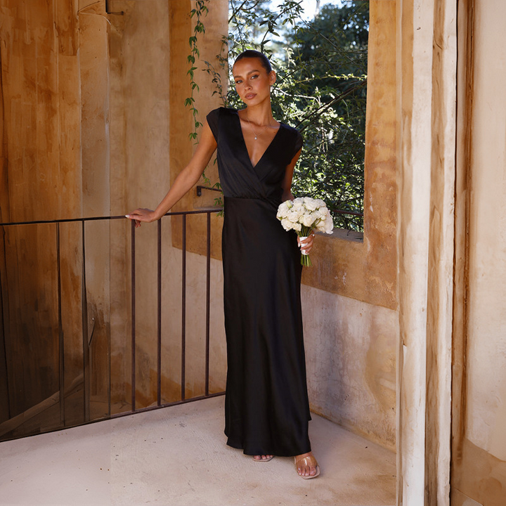 Violetta-Elise™: Graceful Satin Wrap Gown