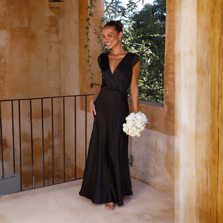 Violetta-Elise™: Graceful Satin Wrap Gown
