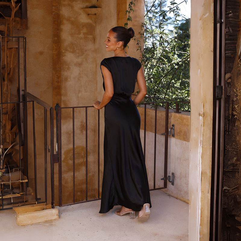 Violetta-Elise™: Graceful Satin Wrap Gown