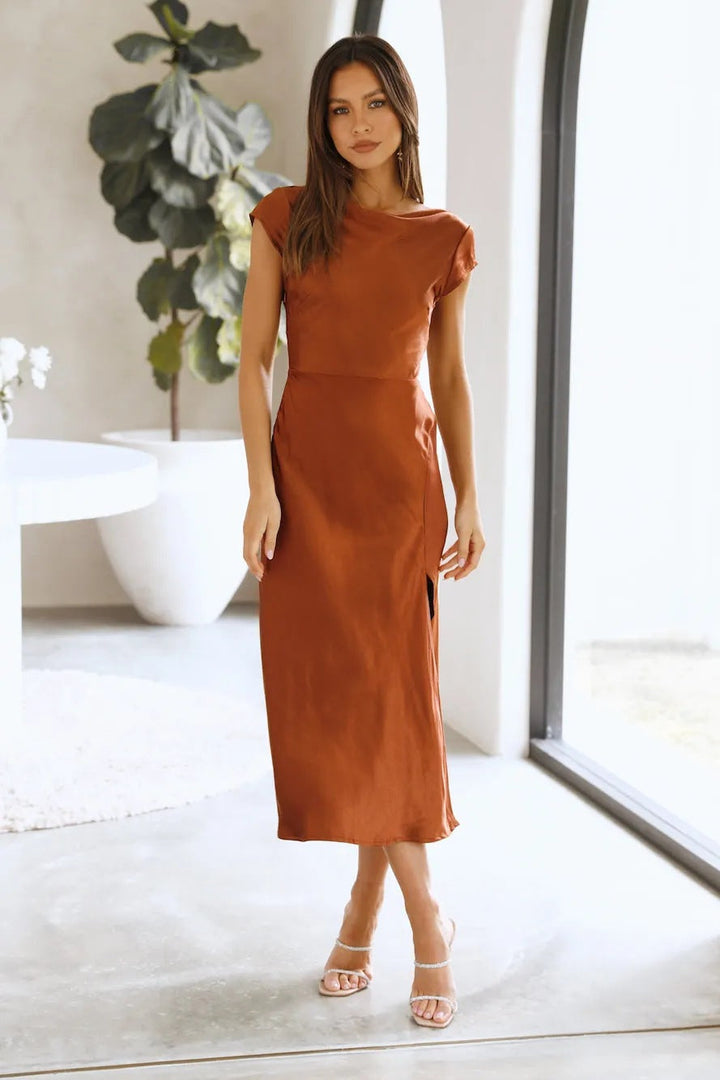 Giada Elegance™ – Satin Gown with Crisscross Back and Side Slit