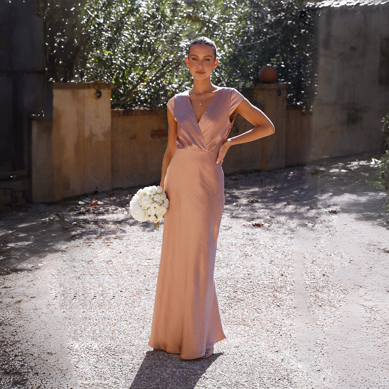 Violetta-Elise™: Graceful Satin Wrap Gown